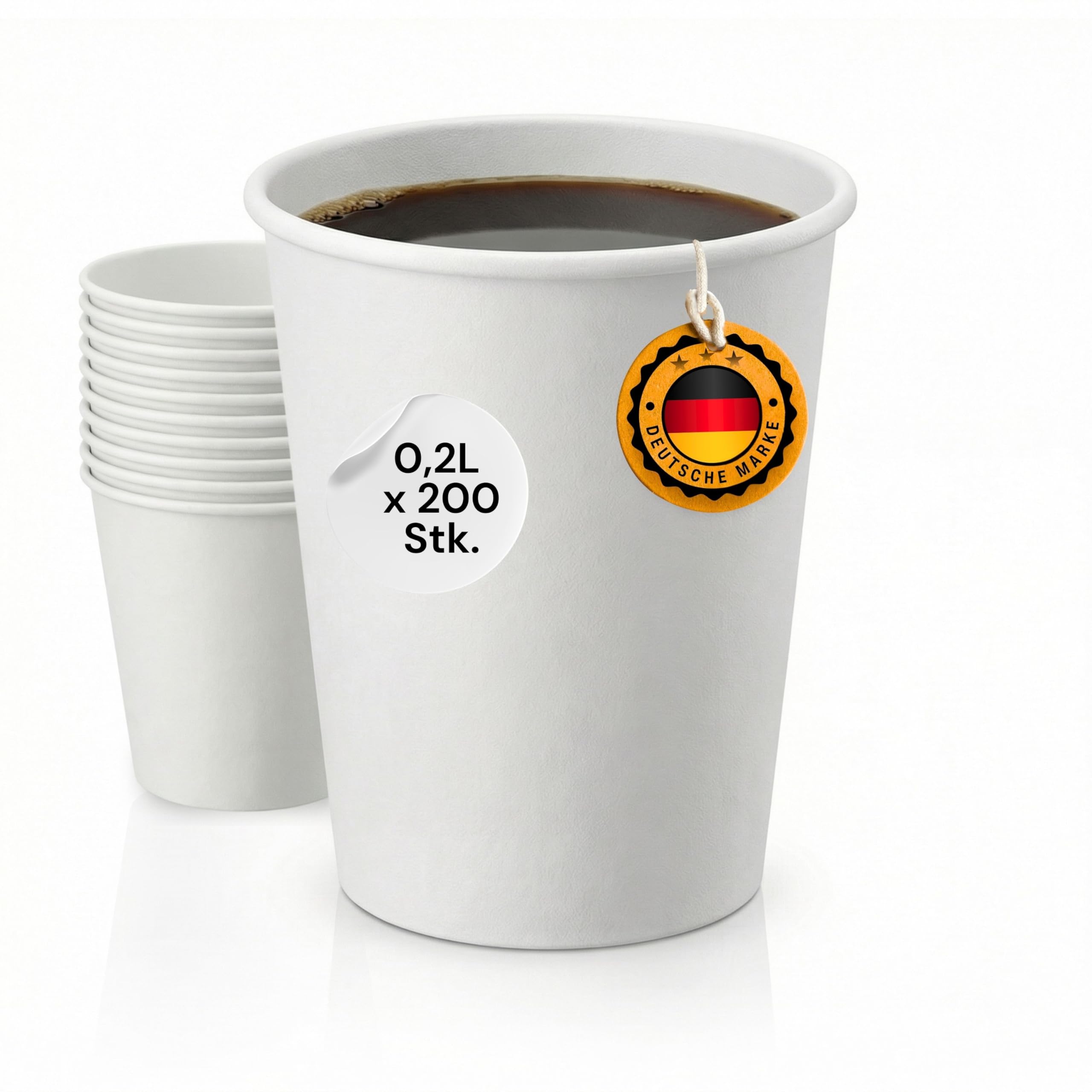 LogiPack 200 Stück Kaffeebecher weiß 8oz 200ml | hitzebeständiger Pappbecher beschichtet | Heißgetränkebecher | Kaltgetränkebecher
