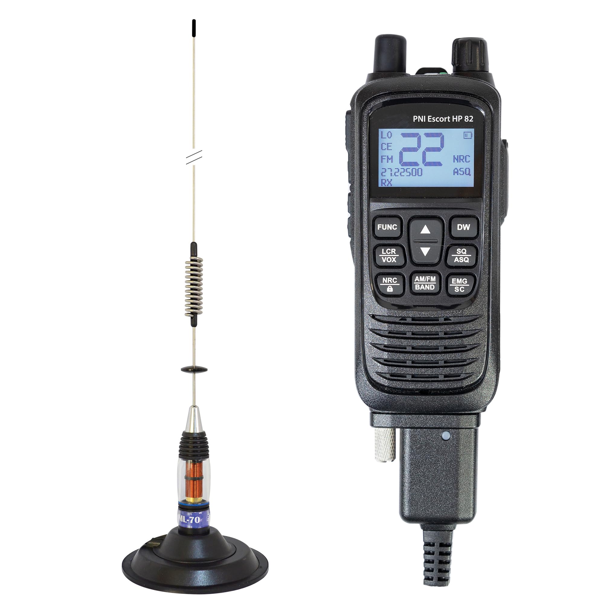 PNI Escort HP 82 portable CB radio station kit, multi standard, 4W, 12V, AM-FM with PNI ML70 CB antenna with magnet