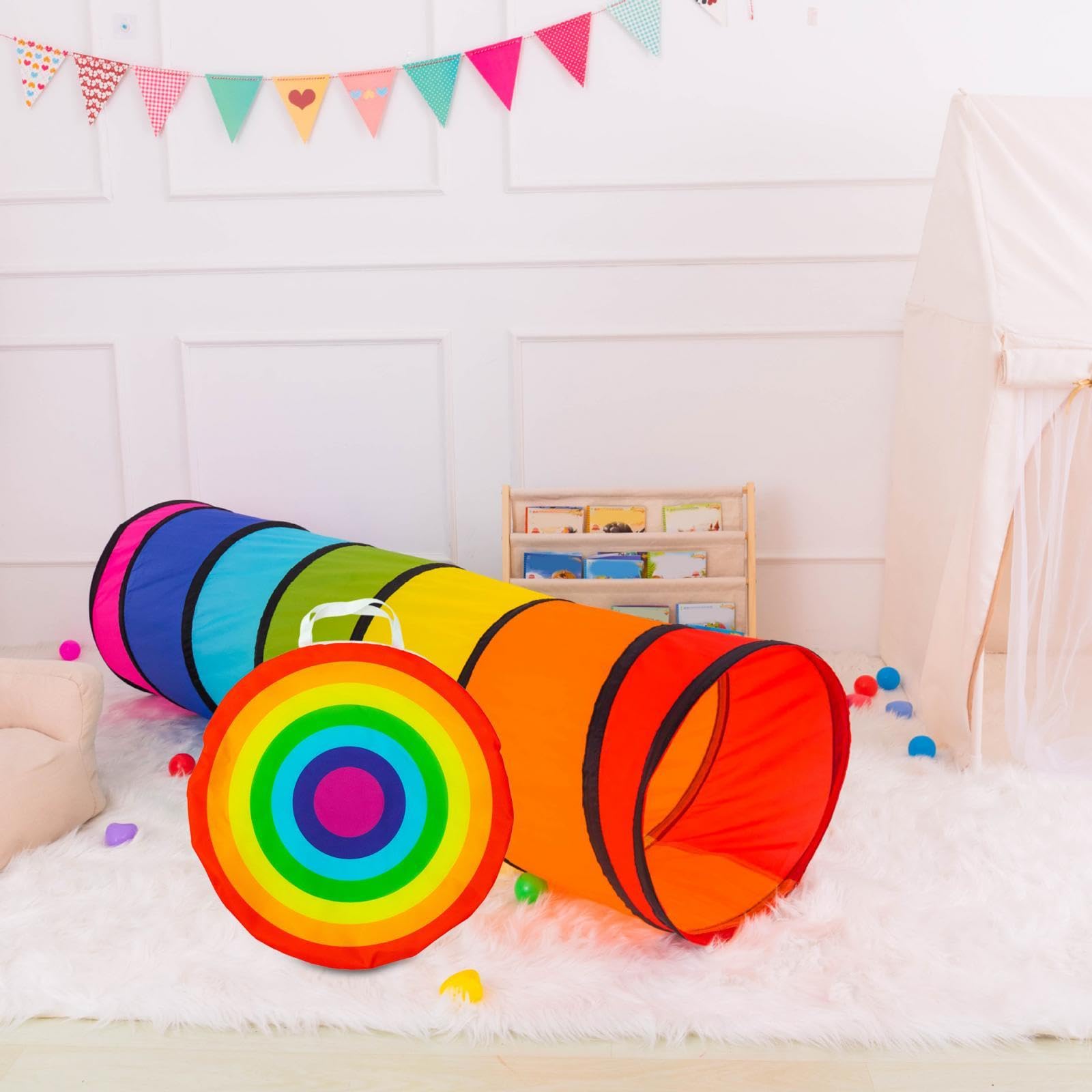 Krabbeltunnel Kinder Spielzelt Spieltunnel Faltbares Spielhaus Stoff Tragbar Lernspielzeug für Kind Interaktion Frühförderung Zuhause, mit Tragetasche