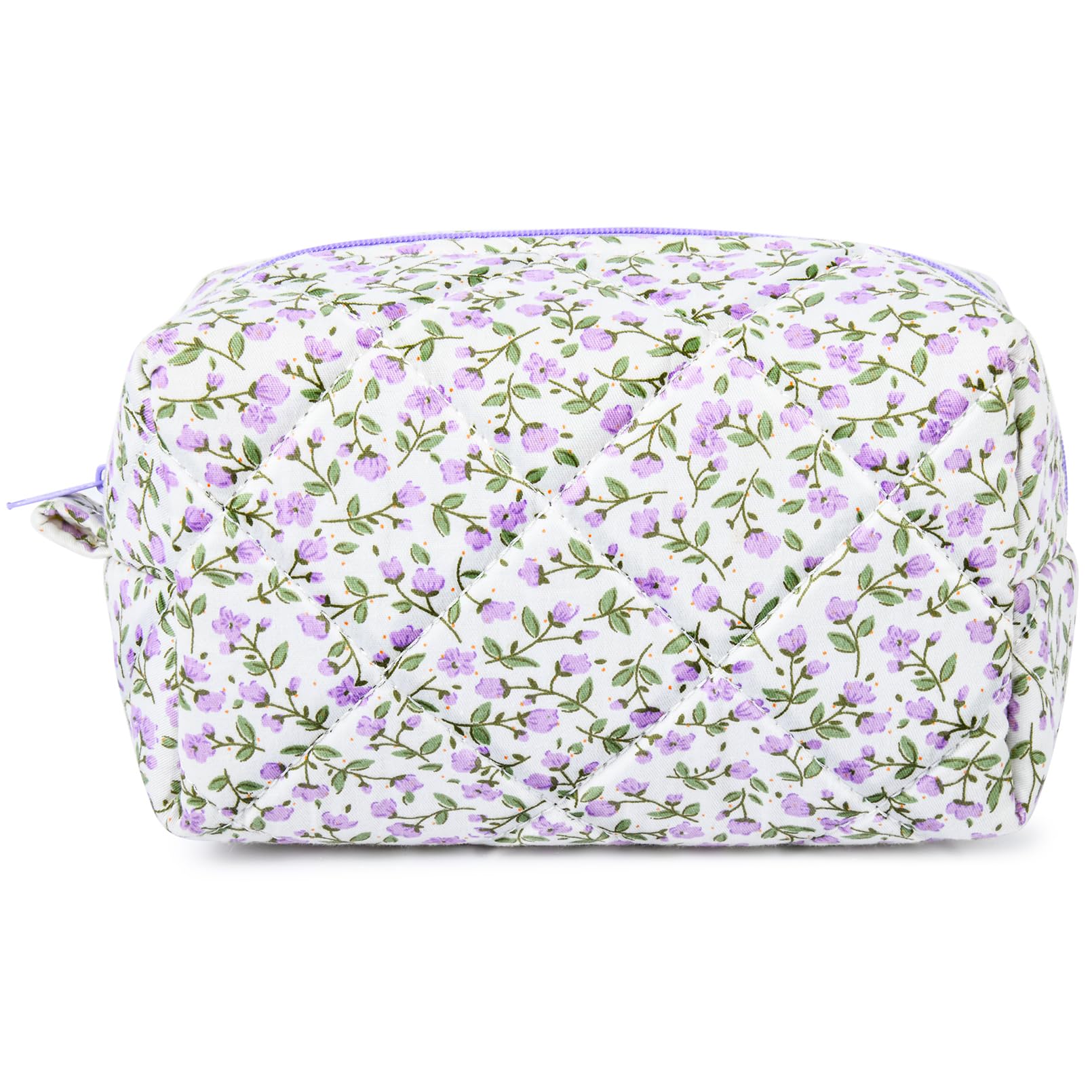 Quilted Makeup Bag Floral Cosmetic Bag Puffy Coquette Makeup pouch Aesthetic Cute Travel Toiletry Bag Organizer cotton Makeup Brushes Storage Bag for Women