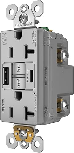 Miniatura 2 de Legrand Pass & Seymour Radiant - Toma de corriente de pared GFCI de grado hospitalario de 20 amperios con cargador USB de 2.0 amperios, gris