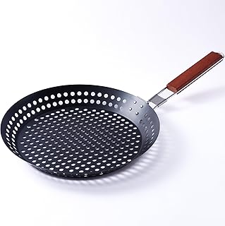 12-Inch Kozmatik Grill Pan Stovetop Turkish - Black Non-Stick Carbon Steel Grill Basket Vegetable with Handle | Vegetable Charring Pan for Stovetop & Grill