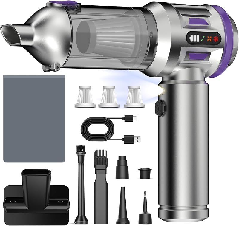 Aspirator vertical fără fir Ludunbuy Lila 26000 Pa, 4 în 1, afișaj digital, autogolire, mini, 6000 mAh, 3 trepte de viteză, pentru păr de animale și canapele