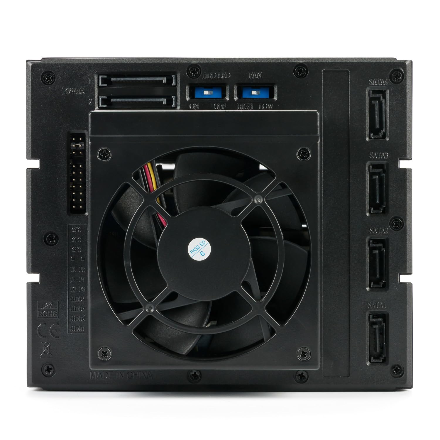 FANTEC 2192 BP-T3141 SAS I,II + SATA I, II, III Backplane do 4X 3,5"/2,5" HDD/SSD w kieszeni 3X 5,25" Z wentylatorem 80 mm z tyłu. Aluminiowa obudowa i przód w kolorze czarnym.