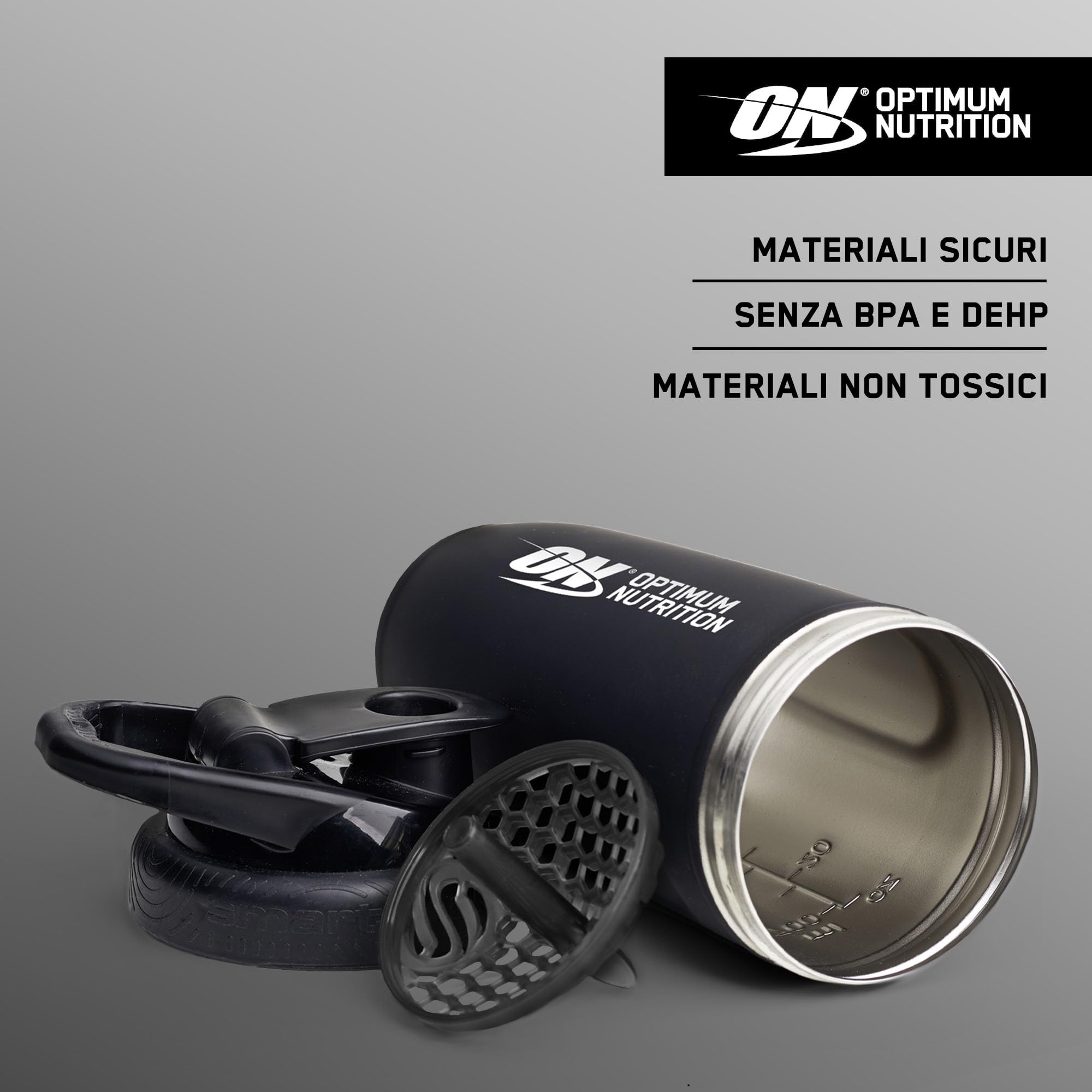 Optimum Nutrition Reforce Steel Smartshake - Shaker per proteine in acciaio inox per uso alimentare, senza BPA, con tappo a prova di perdite, facile da trasportare, per frullati proteici, 900 ml
