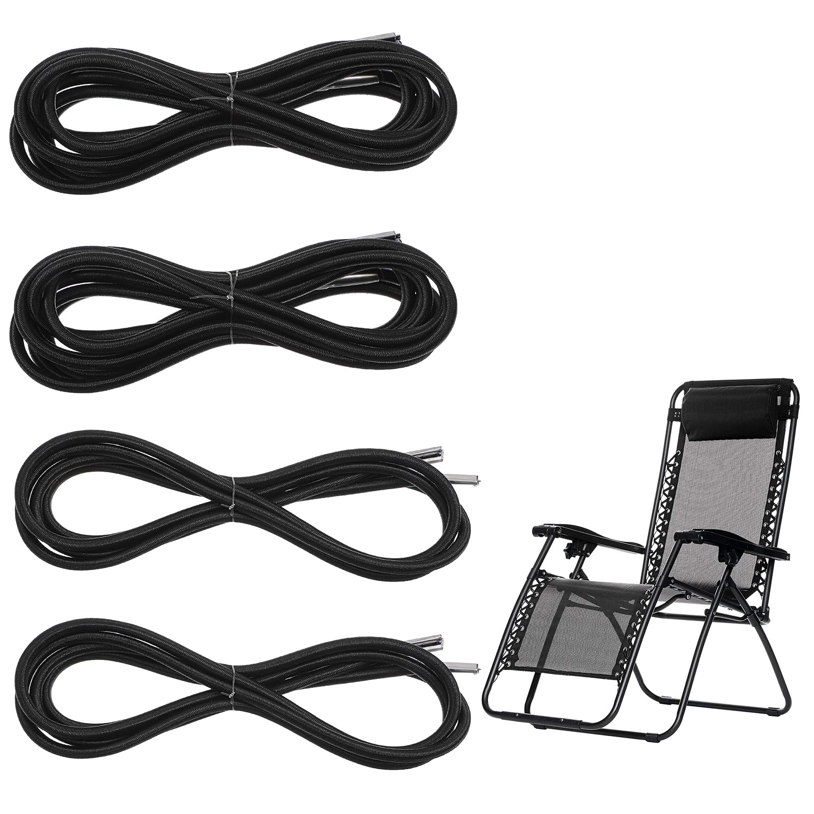 4 cavi di ricambio per sedia a gravità, corde elastiche universali di riparazione in nylon elasticizzato, per patio, sedie reclinabili, sedie da spiaggia, lounge, sedie da esterno