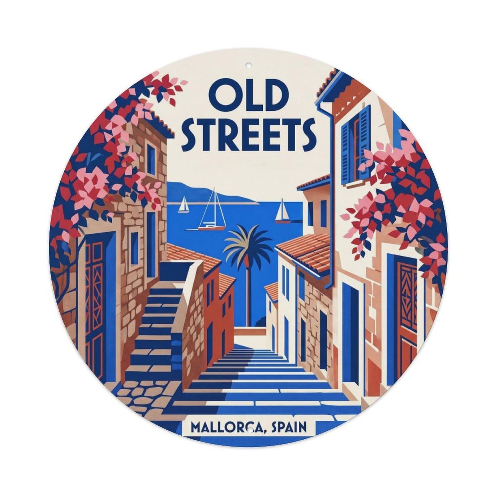 Olhnbad Style Old Town Streets Mallorca Heritage Landmark Metal Tin Sign