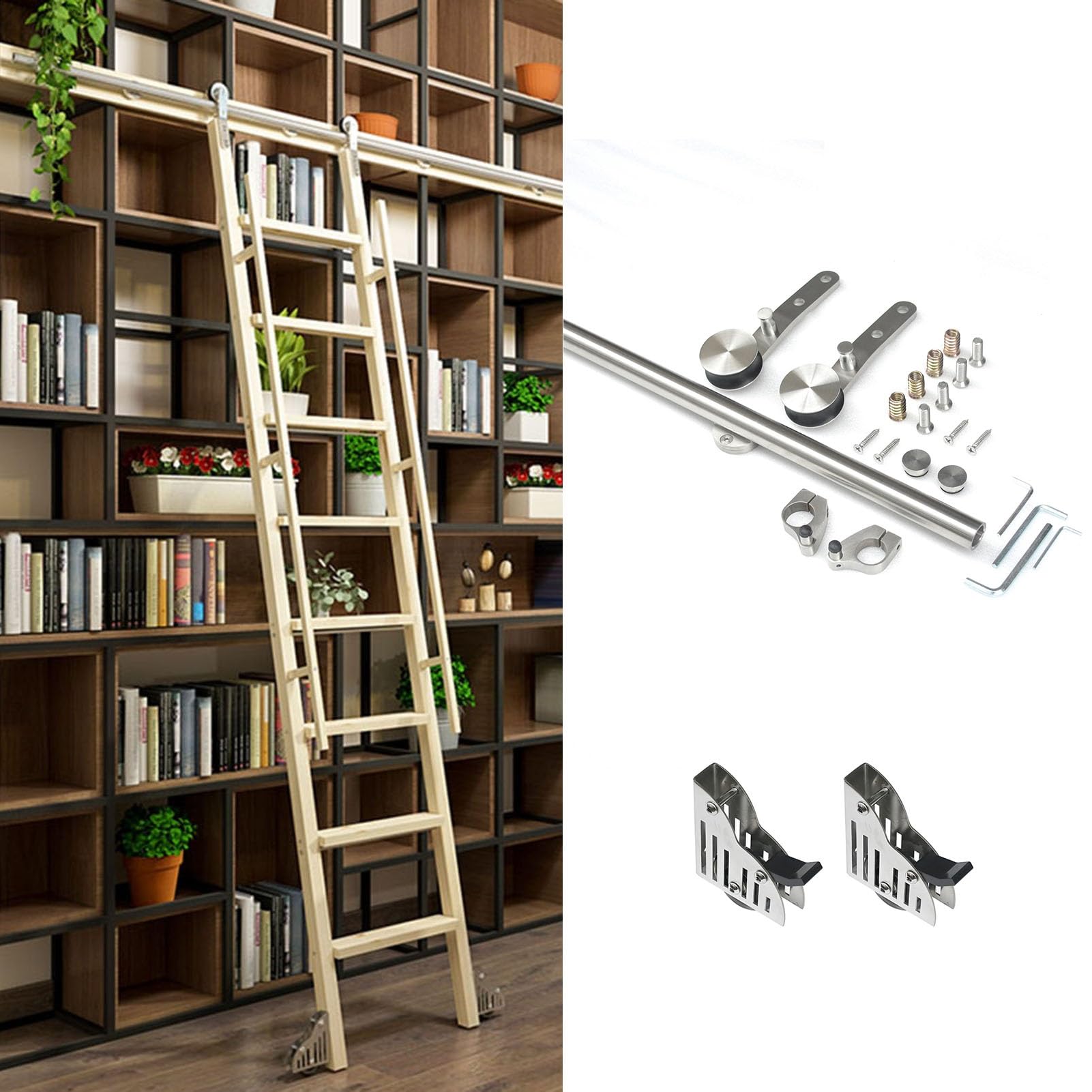 Kit de quincaillerie pour échelle coulissante de bibliothèque en acier inoxydable haut de gamme