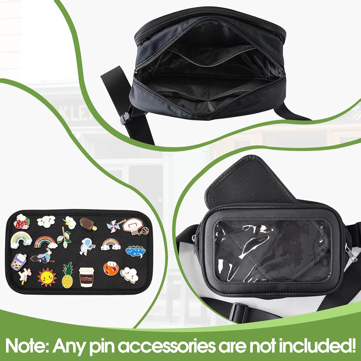Pin Bag Fanny Pack, Ita Bag Storage Pins Crossbody Belt Bags for Women Girls Gifts, Black Display Bags for Sports Memorial Travel Brooches(No Pins Included) - Image 2