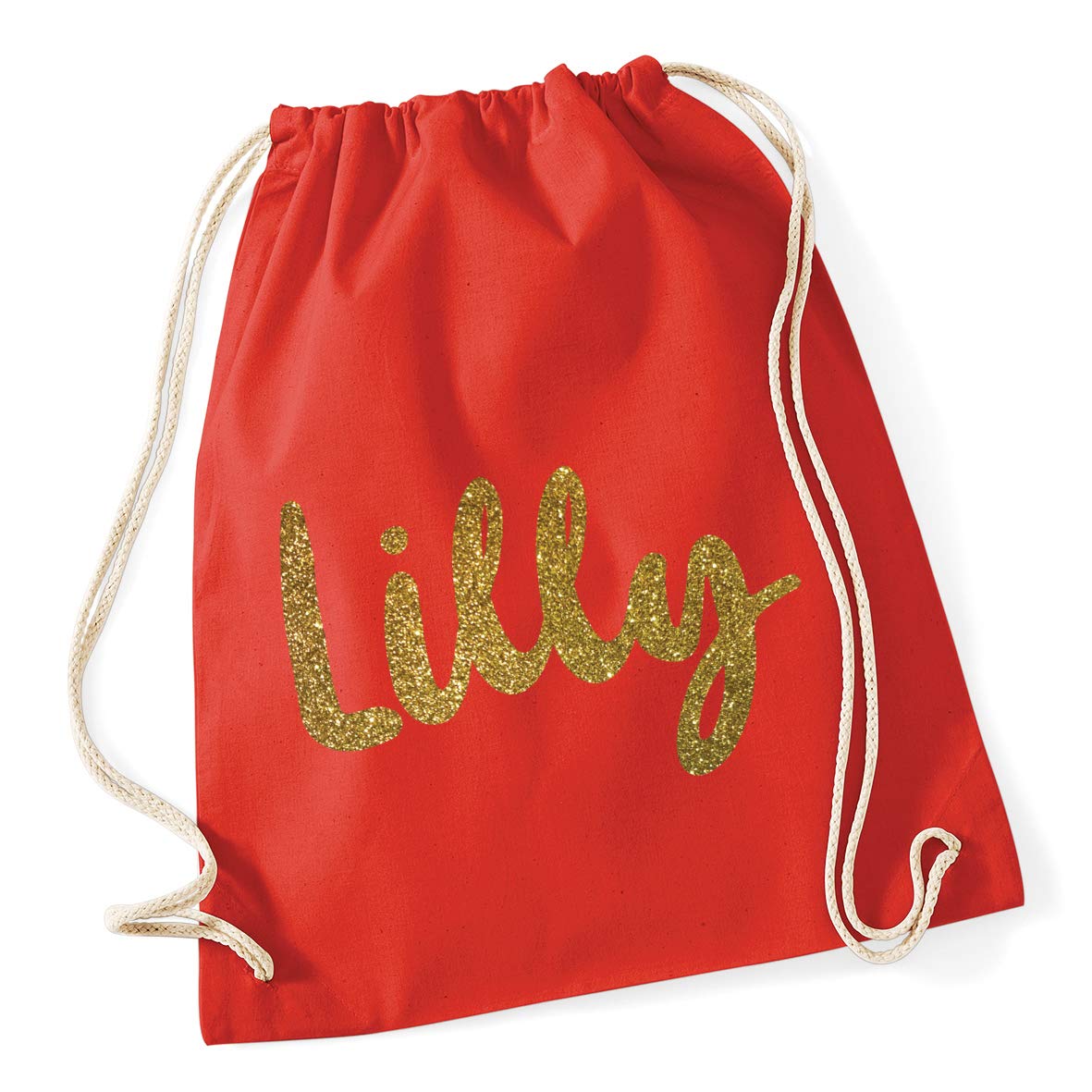 Hippowarehouse Personalised name Glitter Drawstring Cotton School Gym Bag 37cm x 46cm, 12 litres