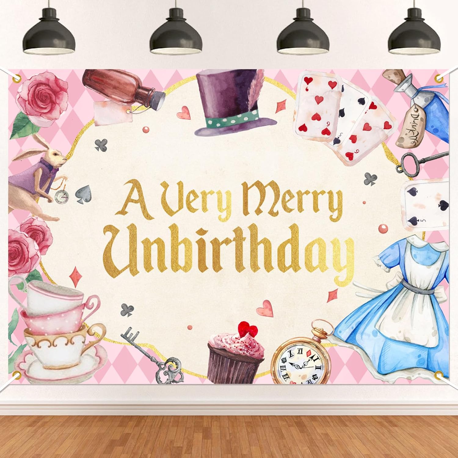 A Very Merry Unbirthday Backdrop - Tea Party Decor, Wonderland Birthday Party Decorations for Girl, Funny Birthday Party Decorations 7x5ft