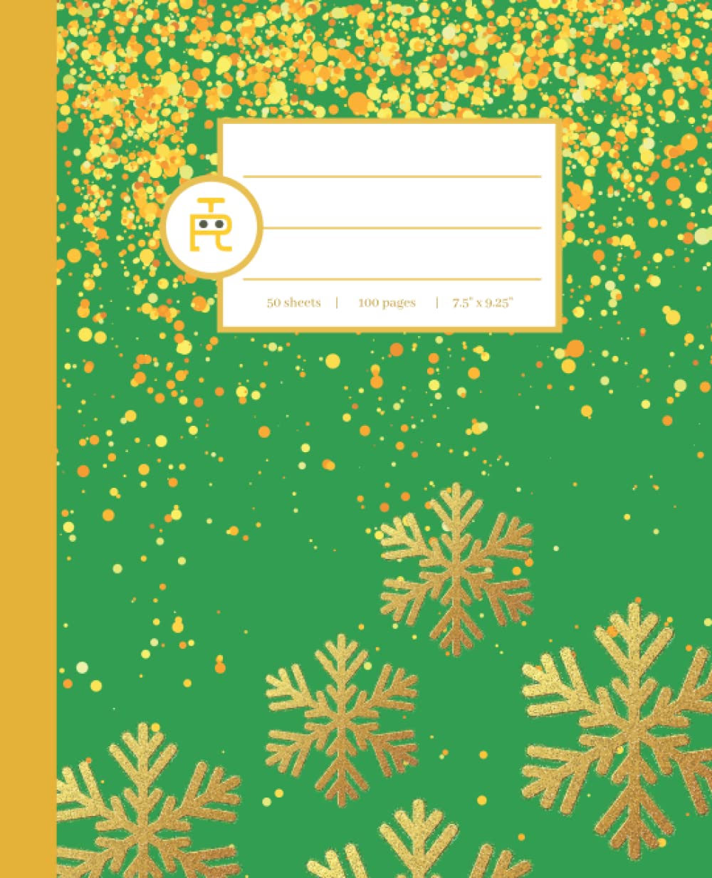 Winter Snowflakes and Confetti: Green and Gold Sparkle Notebook