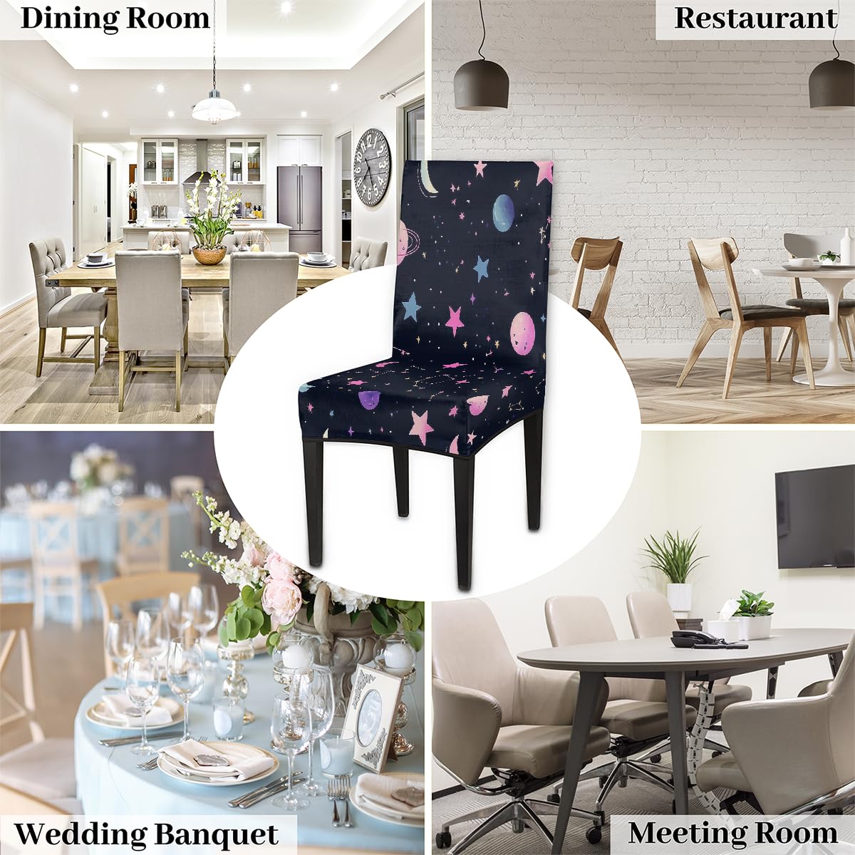 Mexpekil Stuhlhussen mit Sternbildern, dehnbar, für Esszimmerstühle, waschbar, für Küche, Hochzeit, Party, Dekoration, 6 Stück