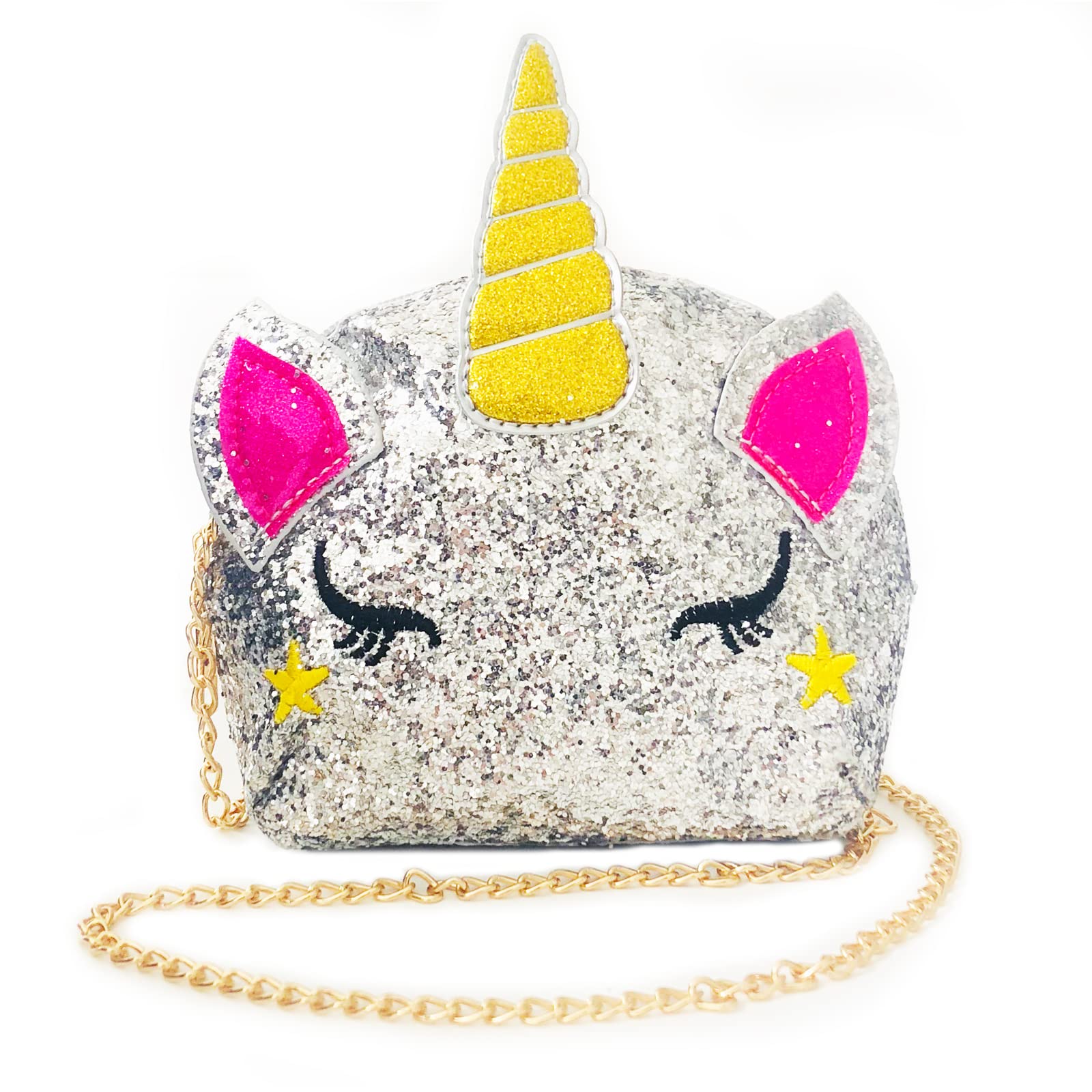 Borsa a Tracolla unicorno, Borsa Unicorno Bianco, Simpatica borsa a tracolla con unicorno, Adatta per Rossetto, Cosmetici, Pettine, Fazzoletto e altri Piccoli Cosmetici (D'argento)