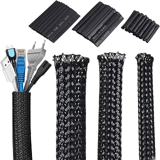 50ft PET Expandable Braided Cable Sleeve Cable Management Sleeve Wire Tidy Cable Management Sleeve with 127 Pieces of Shrink Tube Cable Tidy Trunking for Organize and Hider Wires (1/2In 1/4In 3/8In)