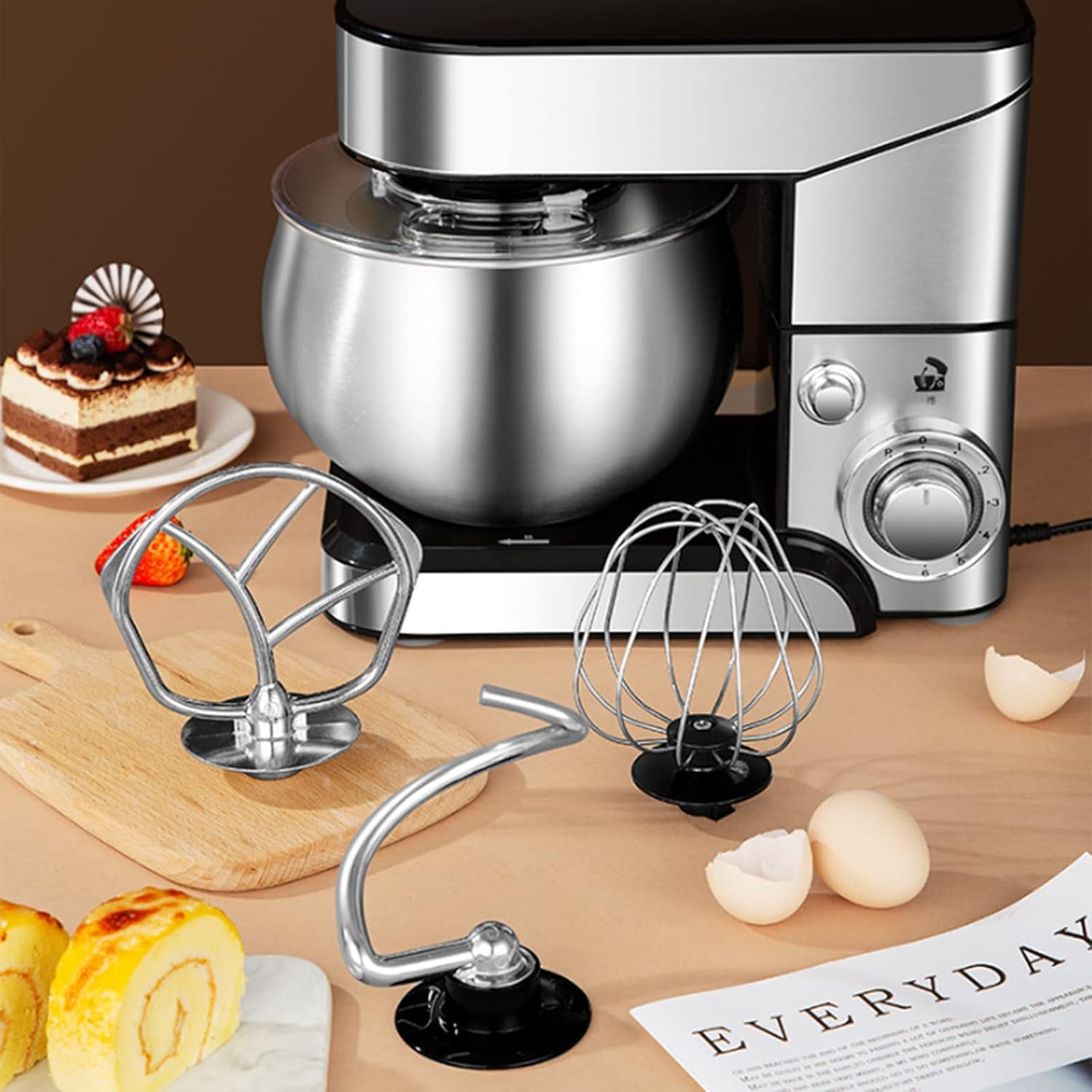 KnoRRs Stand Mixer, 5L Kitchen Machine Home Whisk, Dough Hook Plastic, Cream Desktop Stainless Steel and Noodle Electric Egg Beater Fermentation Dough Mixer Multifunctional Household (Normal)