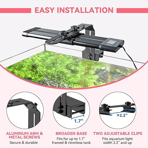 hygger Aquarium Light Riser Fits 957 978 999 918, Universal Fish Tank Light Holder Adjustable Led Aquarium Light Mounting Bracket, Sturdy Aluminum Ultra Wide Base1.7''
