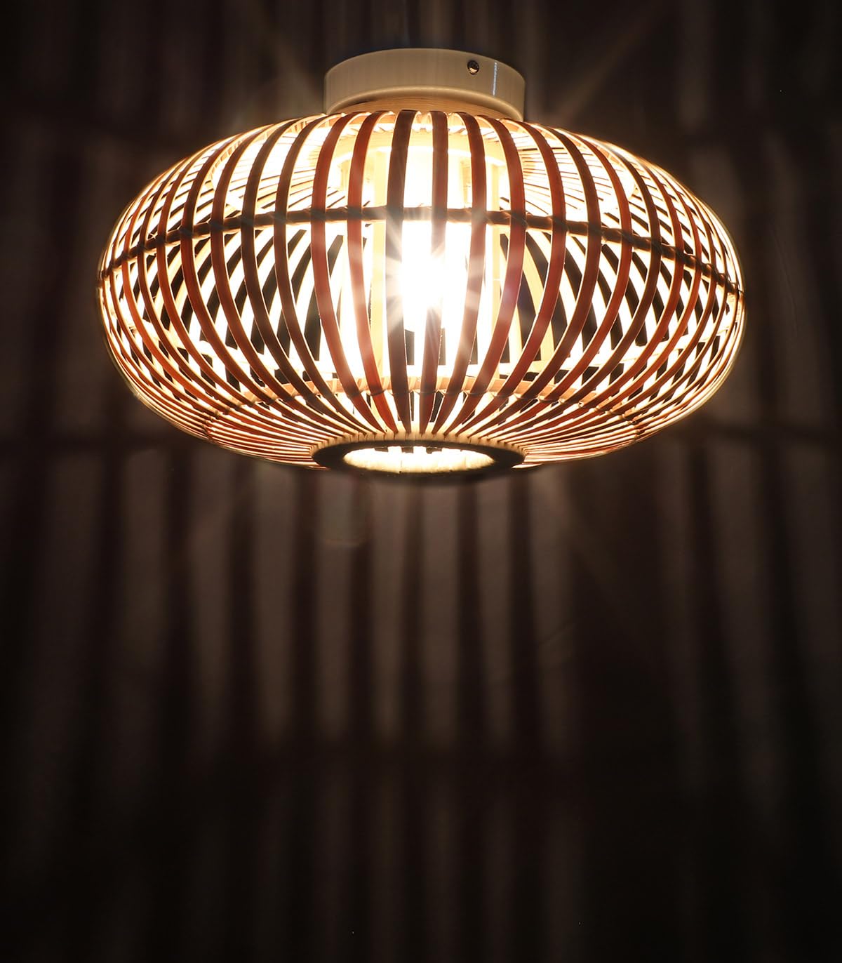 LUSSIOL - luminaire Manille, plafonnier en métal et bambou, abat-jour naturel, lampe de plafond pour salle de bain, chambre, restaurant, entrée, couloir, E27, diam. 38cm