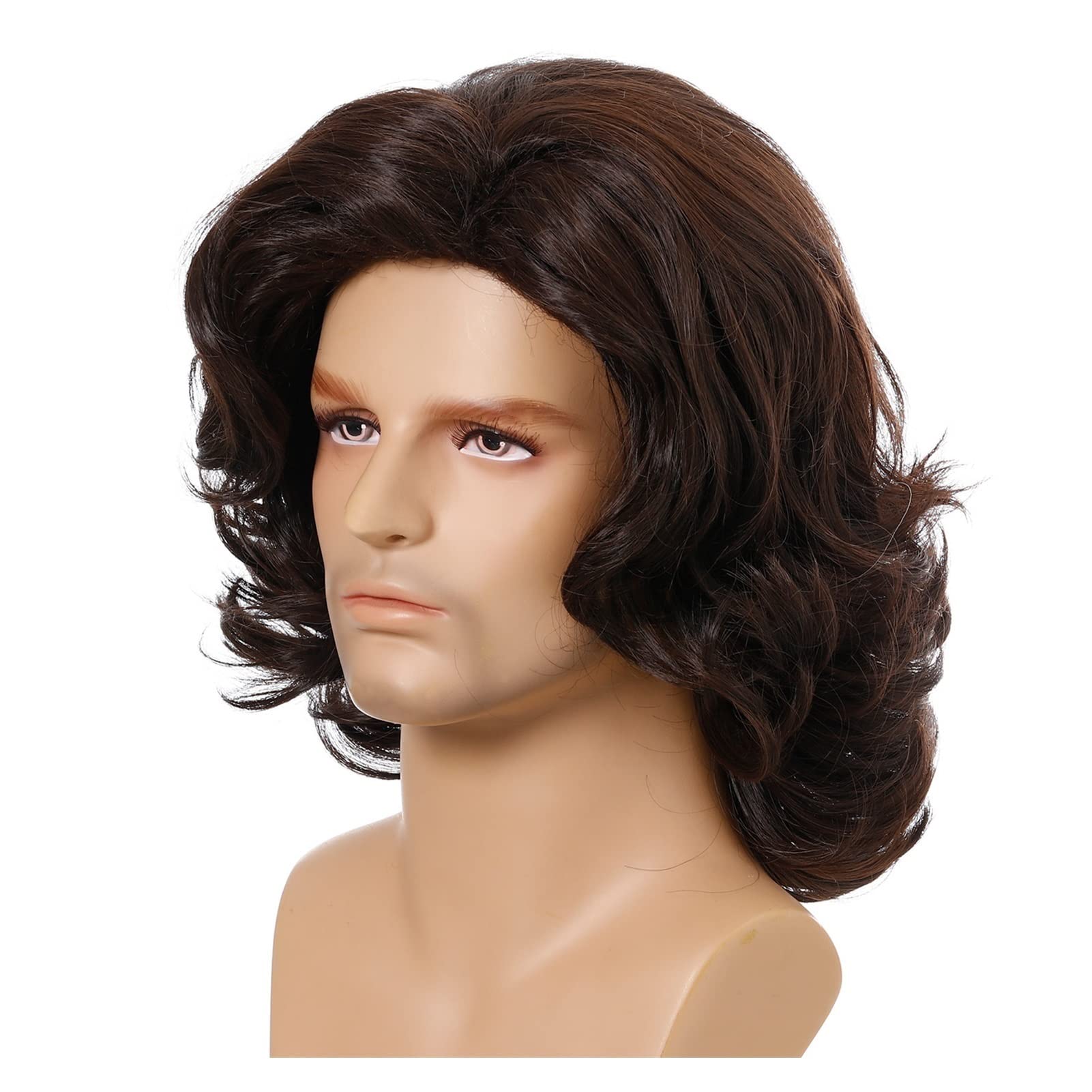 Parrucche Capelli Corti Ricci Sintetici Parrucche Marrone Scuro Naturali Cosplay Quotidiano USA Parrucche in Fibra Parrucca