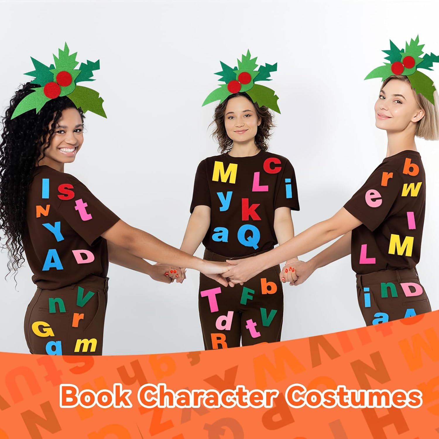 Book Character Costume Accessories, Palm Tree Costume Set with 3 Palm Tree Headbands and 156 Self-adhesive Felt Letters for Cosplay Storybook Dress