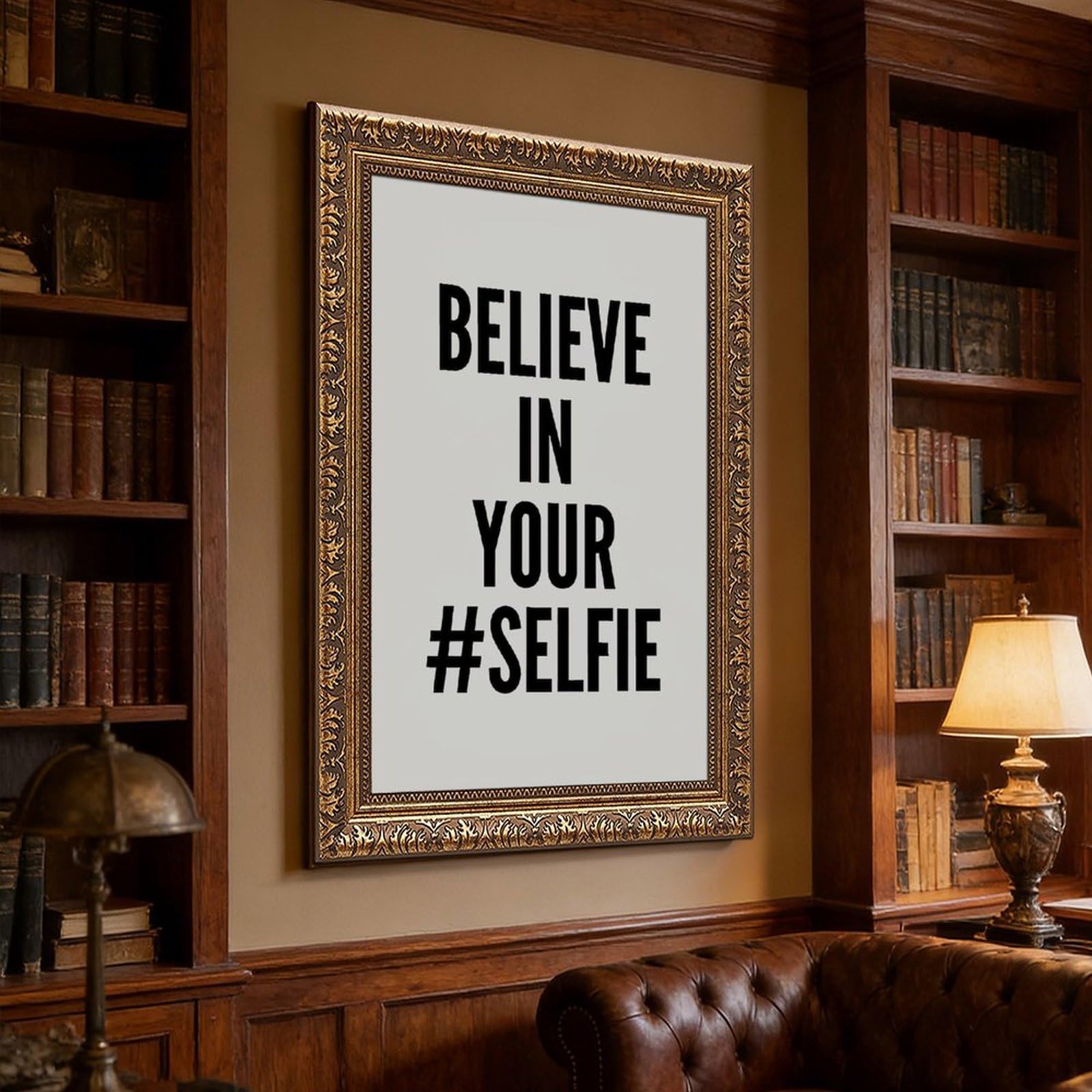 Mnyuein Poster con scritta "Believe In Yourself" in bianco e nero
