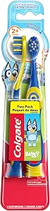 Colgate Bluey Extra Soft Toothbrush for Kids, Kids Toothbrush Pack with Built in Suction Cup Toothbrush Holder, Designed for Children Ages 2 and Up, Extra Soft Bristles, 2 Count (Pack of 1)