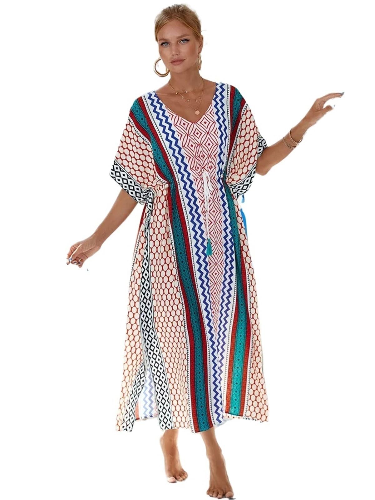 Prendas para Cubrir Y Ponerse De Baño para Mujer Caftanes de Talla Grande for Mujer, Vestidos Largos caftán, Traje baño con cordón en la Cintura