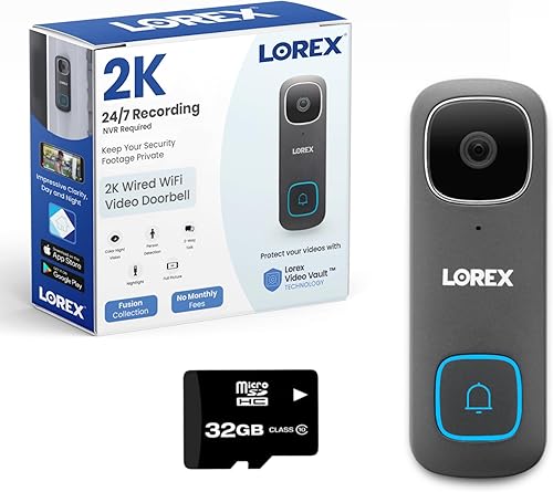 Lorex Timbre de video WiFi 2K Sistema de cámara de iluminación inteligente de seguridad con cable de vigilancia en el hogar Requiere cableado de