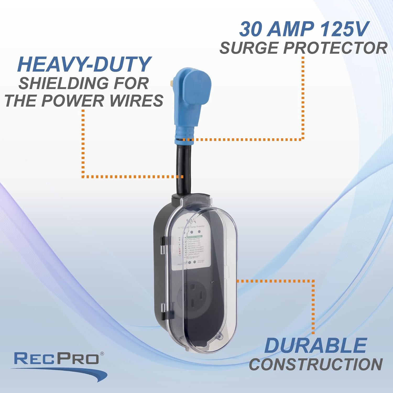 RecPro RV Portable Surge Protector 50 Amp with Water Resistant Cover | Circuit Analyzer | Integrated Surge Protection (50 Amp)