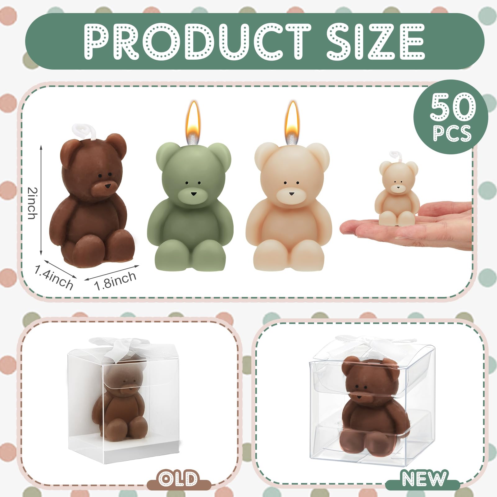 50 velas de oso para baby shower, recuerdos de oso para baby shower, recuerdos de fiesta de oso para invitados, velas de baby shower a granel para regalos, decoraciones de fiesta de oso (marrón