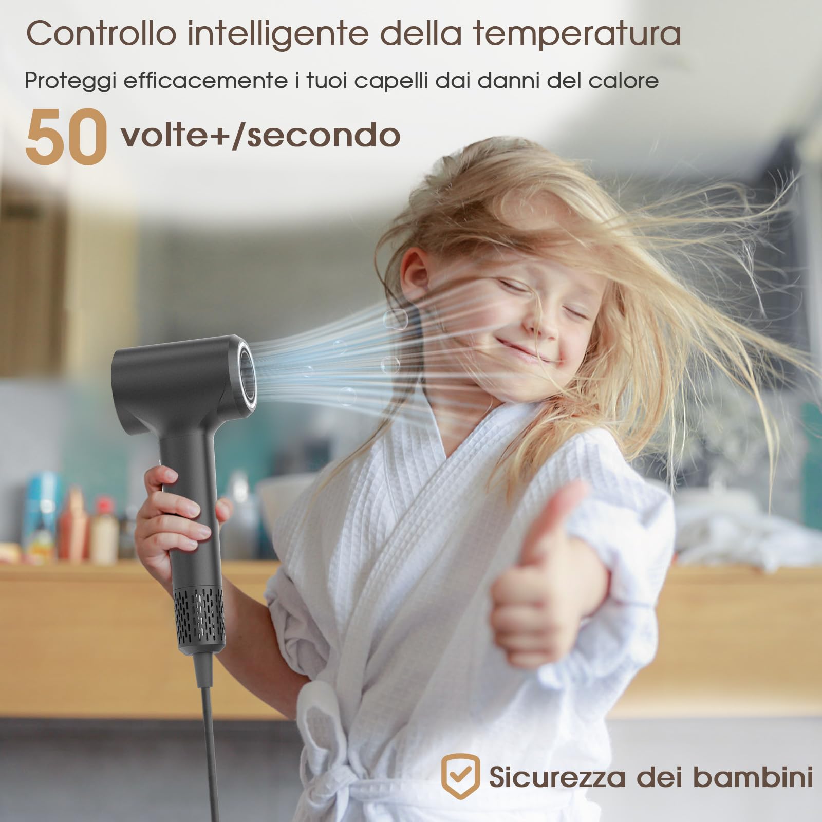 Asciugacapelli Ionico, Phon Capelli Professionale, Phon al Plasma da 400 Milioni con Diffusore, Motore brushless da 110.000 giri/min per Asciugatura Rapida, 57dB Rumore Basso per Viaggio e Familiari