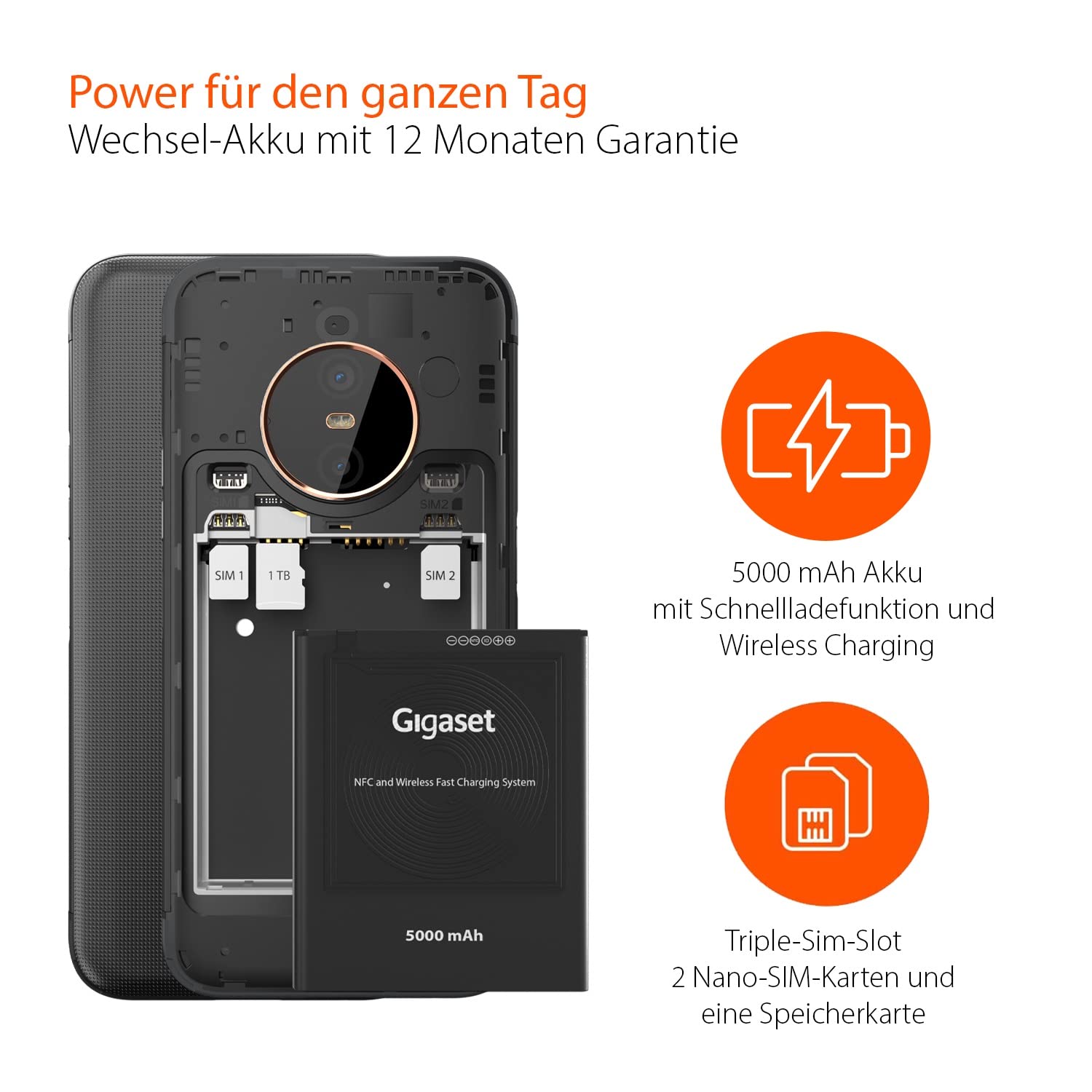 Gigaset GX6 - Outdoor Smartphone 5G - Militärstandard - staub- & wasserdicht IP68 - 6,6" FHD+ Display mit Gorilla Glass - 128GB+6GB RAM - 50MP Kamera - Schnellladen, Made in Germany, Titanium Black