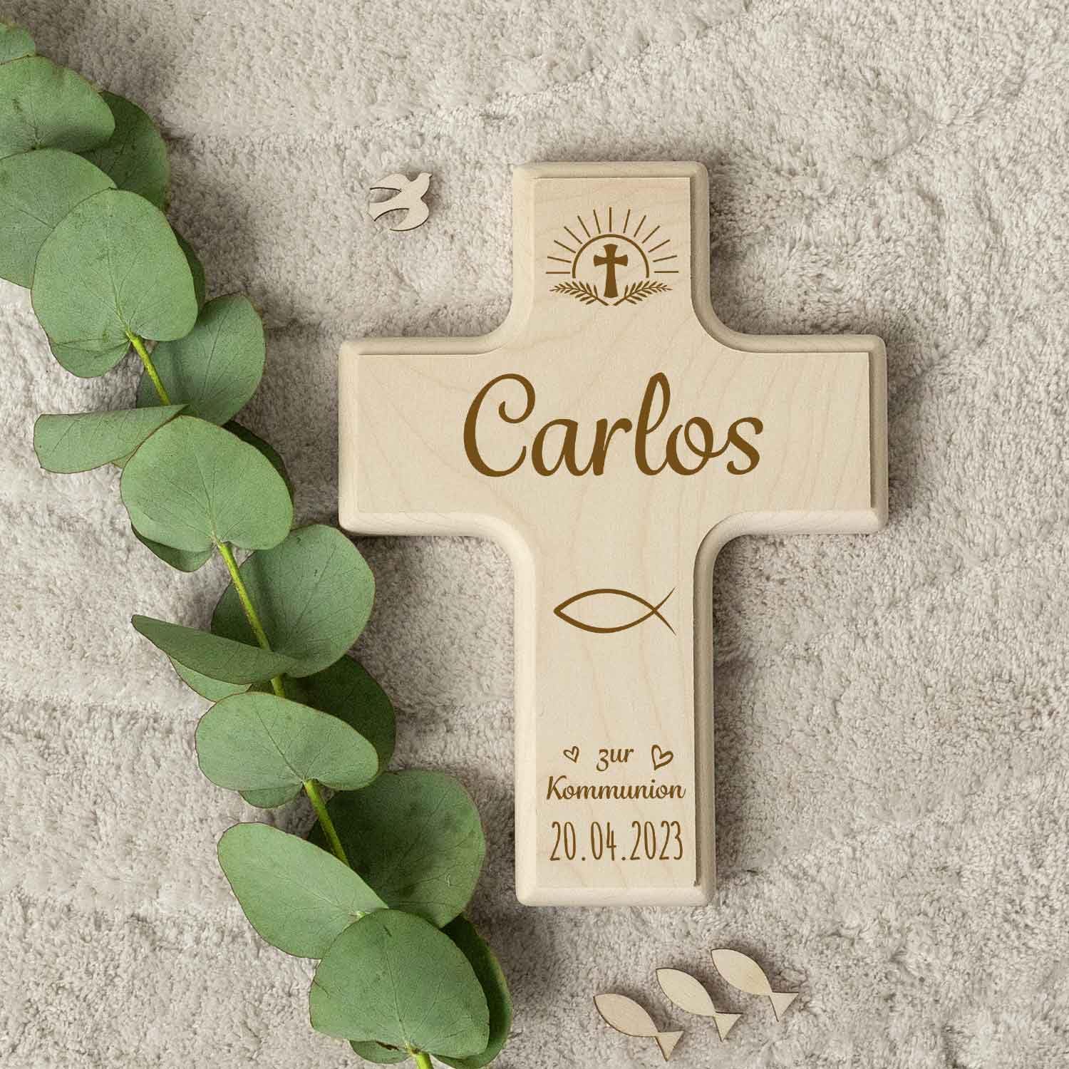 Chapelet Croix En Bois Naturel Avec Sac De Lin - Cadeau Baptême, Première Communion, Prière - Moderne Et Significatif