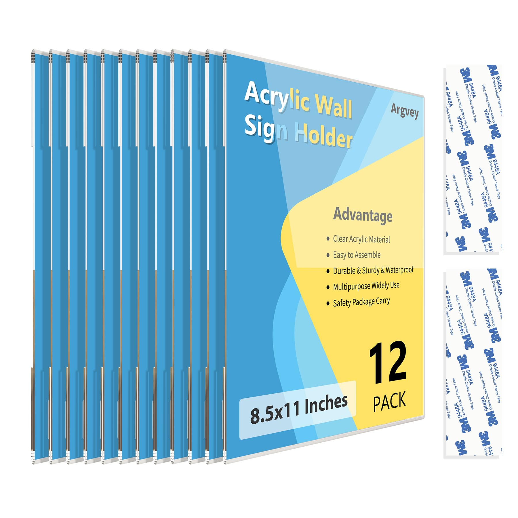 Acrylic Sign Holder 8.5 x 11 Wall Mount, Clear Plastic Sign Display Frame with Adhesive Tape, Vertical Wall Sign Holder for Office, Home, Store,