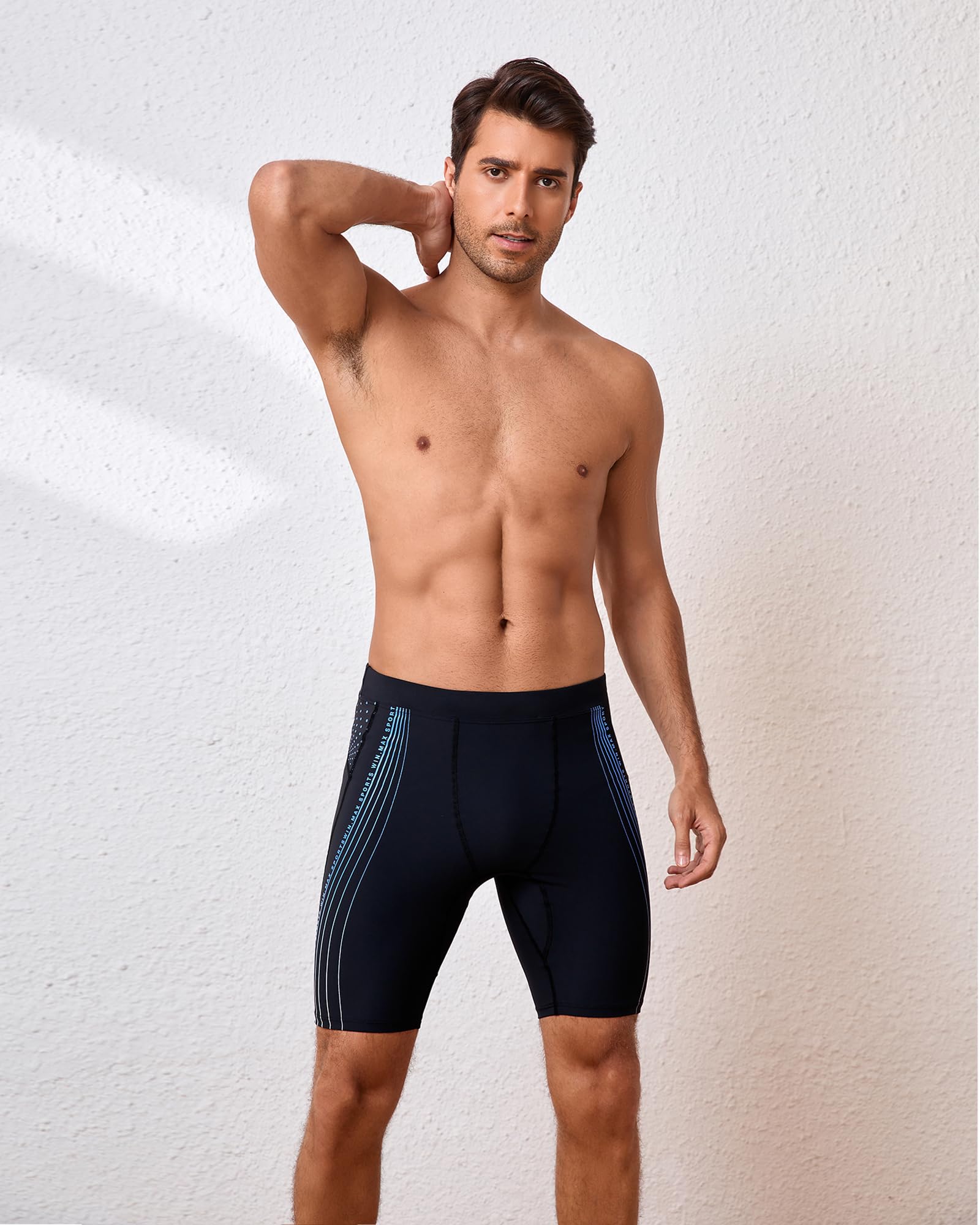 WIN.MAX pour Homme Athletic Solid Swim Jammers, Endurance Long Racing Training Maillot de Bain