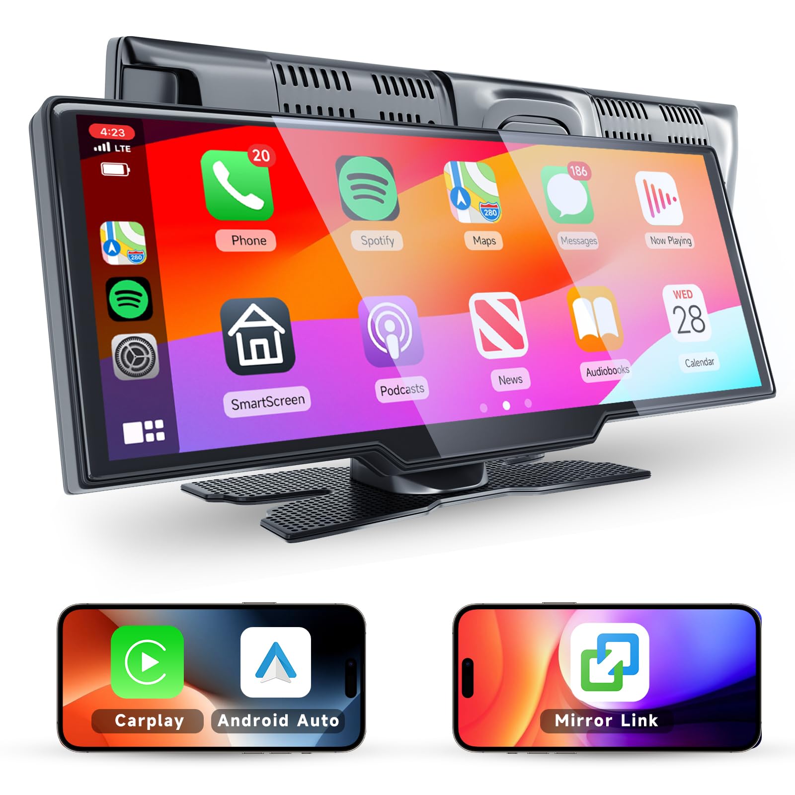 Podofo sans Fil Carplay Autoradio Portable 10,26'' Écran Tactile sans Fil Android Auto Bluetooth Transmitter FM/AUX/Cart