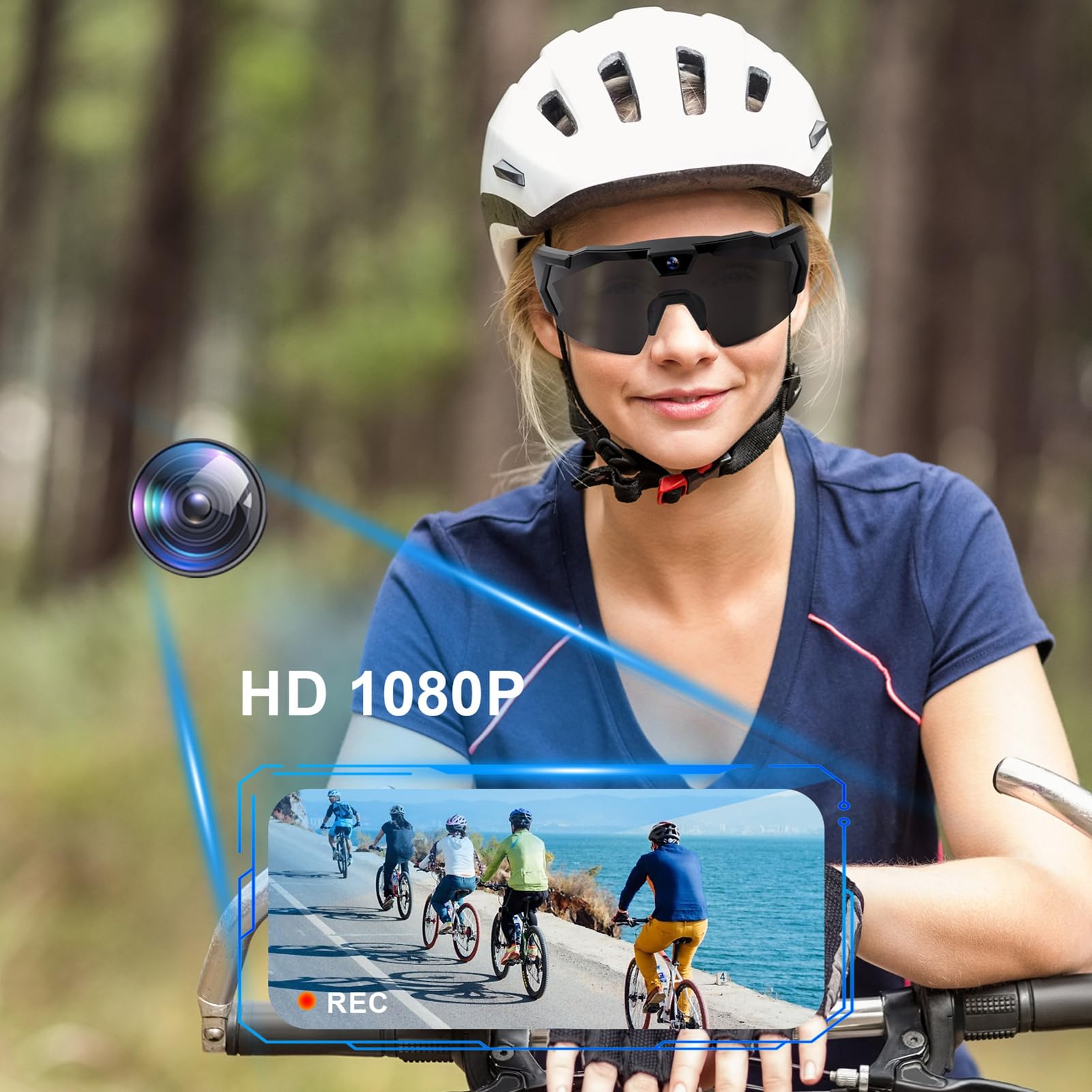 Jectse Okulary do Aparatu z, Okulary Przeciwsłoneczne do Kamer Sportowych, Inteligentna Stabilizacja, Obiektyw Szerokokątny i Prosta Obsługa, Soczewki z polaryzacją, do Aktywności na