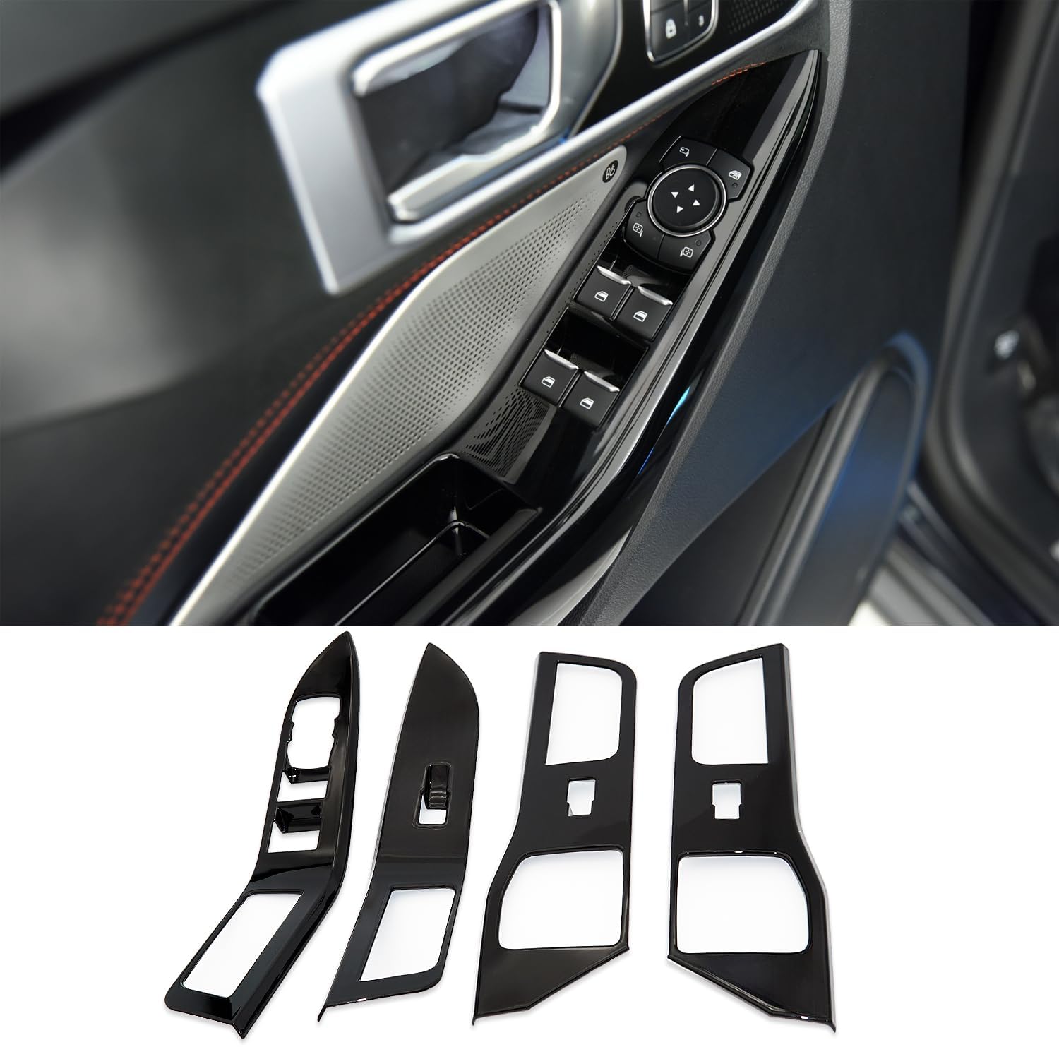 Glossy Black Window Switch Cover Frame Compatible for Ford Explorer 2024 2023 2022 2021 2020, Explorer ST Interior Accessories, Trims is Made of ABS, Set of 4