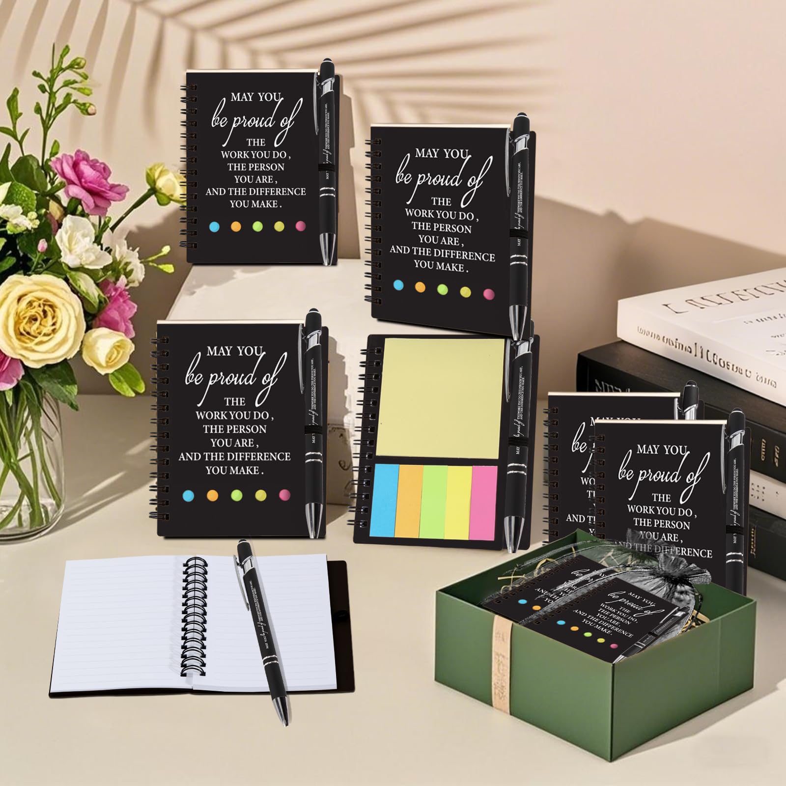 12 Sets Thank You Gifts, Employee Appreciation Gifts, Inspirational Notebooks With Sticky,Inspirational Pens And Gift Bags,Mini Motivational Notebooks for Teacher Student Staff Volunteer Gifts--Black - Image 2