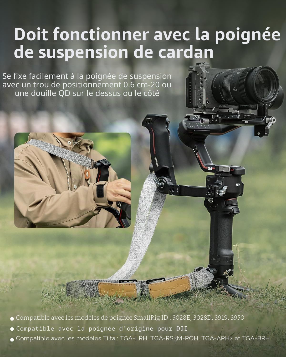SMALLRIG RS3 RS2 Bandoulière Réduisant Le Poids Compatible avec SMALLRIG Poignée pour DJI, Ceinture à Cardan avec Boucles à Dégagement Rapide QD pour DJI RS4 Mini / RS4 Pro/RS 3/RS 2-4118C