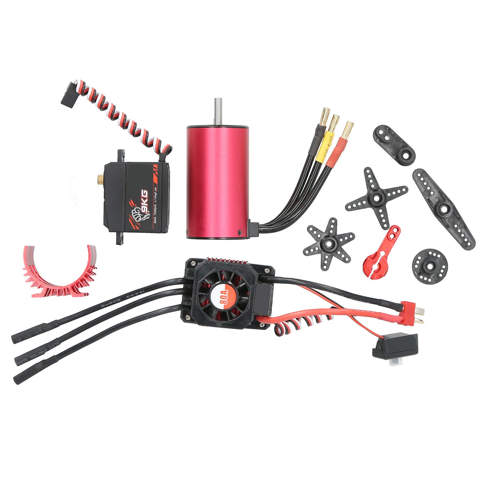 Przekroczenie hobby 3665 2900 kV bezszczotkowy silnik Combo z 80 A ESC i serwo 9 kg do samochodu RC 1/10, wysoka prędkość i wytrzymałe części metalowe