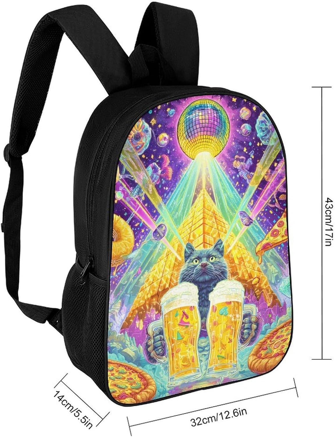Funny Cat Travel Backpack 17 Inch Casual Daypack Bag with Adjustable Shoulder Straps