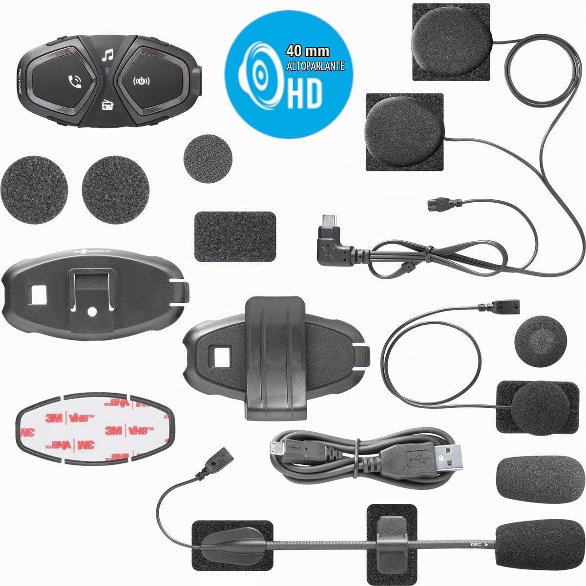 INTERPHONE ACTIVE HD - Doppio - Interfono Casco Moto Auricolari Stereo Alta Fedeltà 40mm, 4 motociclisti, Distanza Max 1Km, Autonomia 15 ore, Radio, GPS, TFT, Impermeabile IPX67