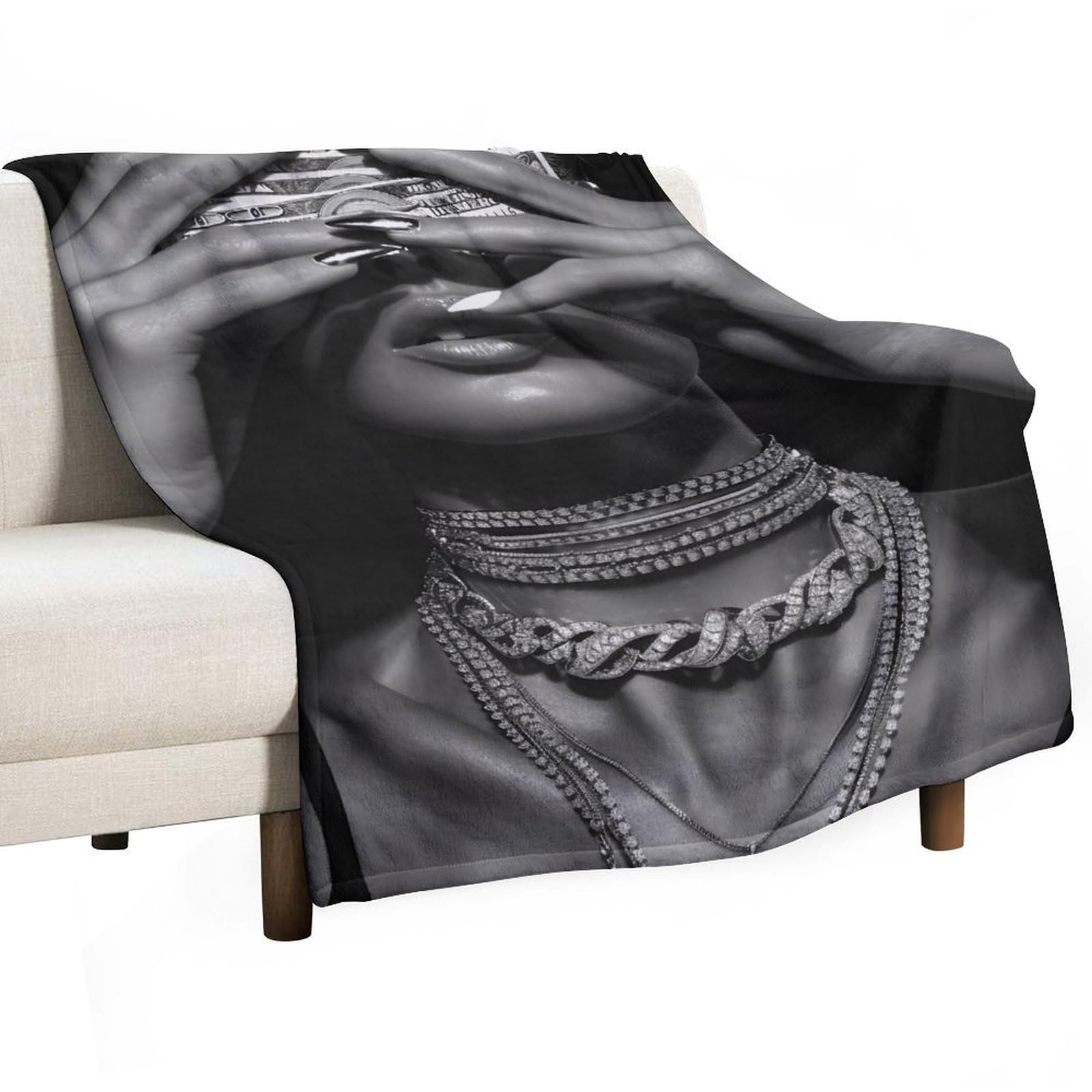 YHGSREUOH Money Face Woman Black And White Wealth 04 Flannel Blankets Fleece Soft Throw Lightweight Plush Gifts for Couch, Bed, Cozy Sofa Plush, Chair, Lovers 80x100cm(30x40in)