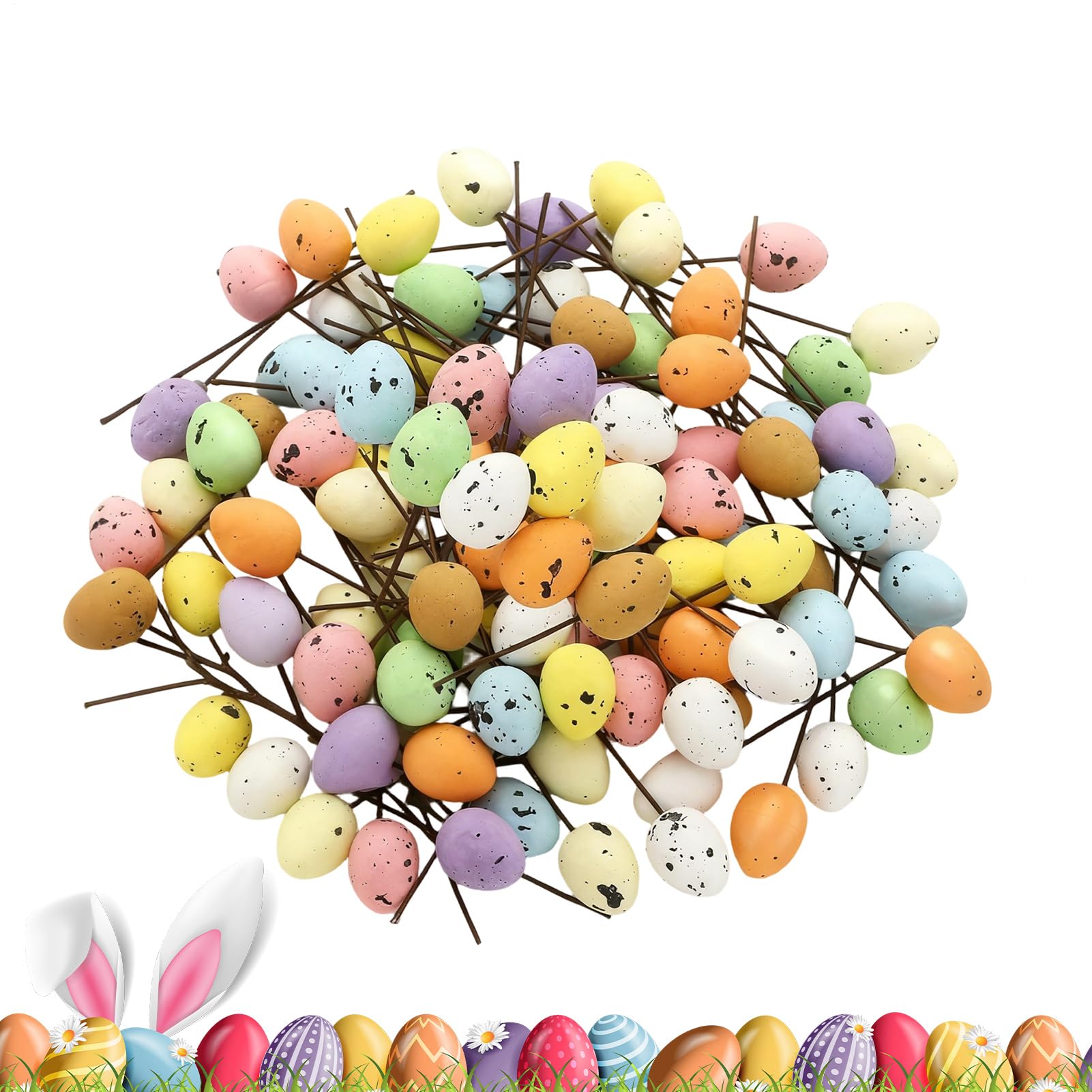 Púas de Pascua y huevos de pájaro con tallos para adornos de mesa y jarrón