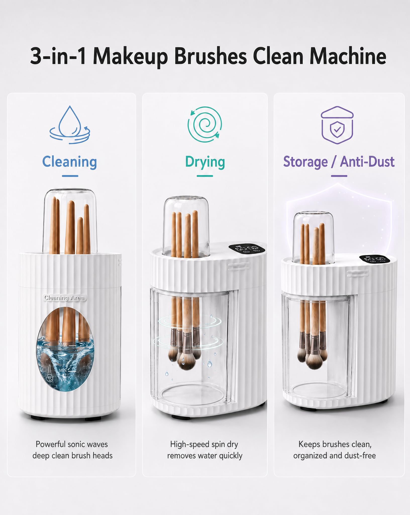 Nettoyeur & Sècheur Pinceaux de Maquillage électrique 3 en 1, Appareil de Nettoyage Automatique USB, Portable
