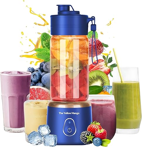 Batidora portátil, mini exprimidor eléctrico USB para batidos y batidos, 12.8 fl oz, 6 cuchillas de acero inoxidable, recargable, ligero, negro,