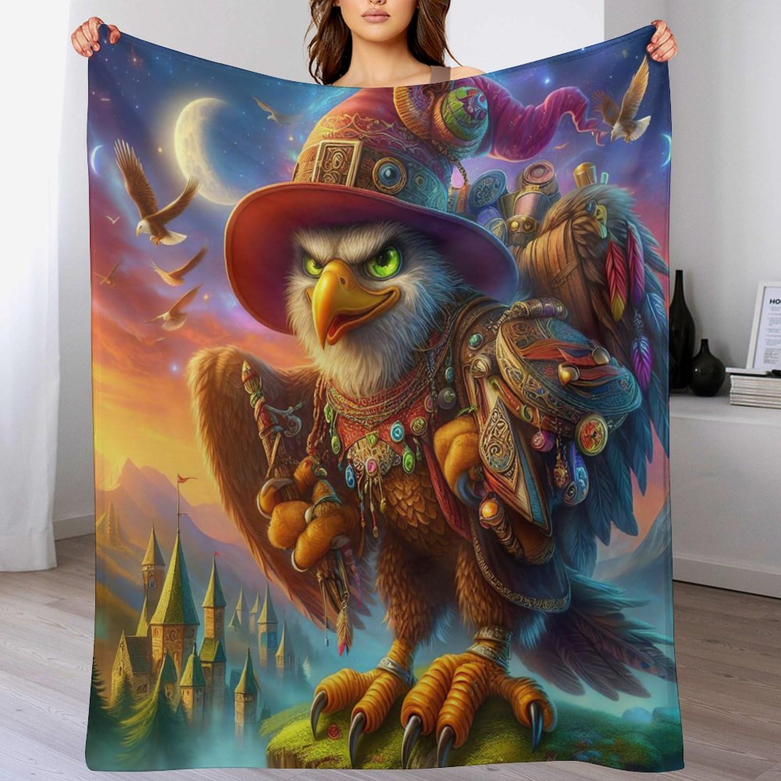 Couverture polaire aigle en flanelle 150x200cm pour lit et canapé