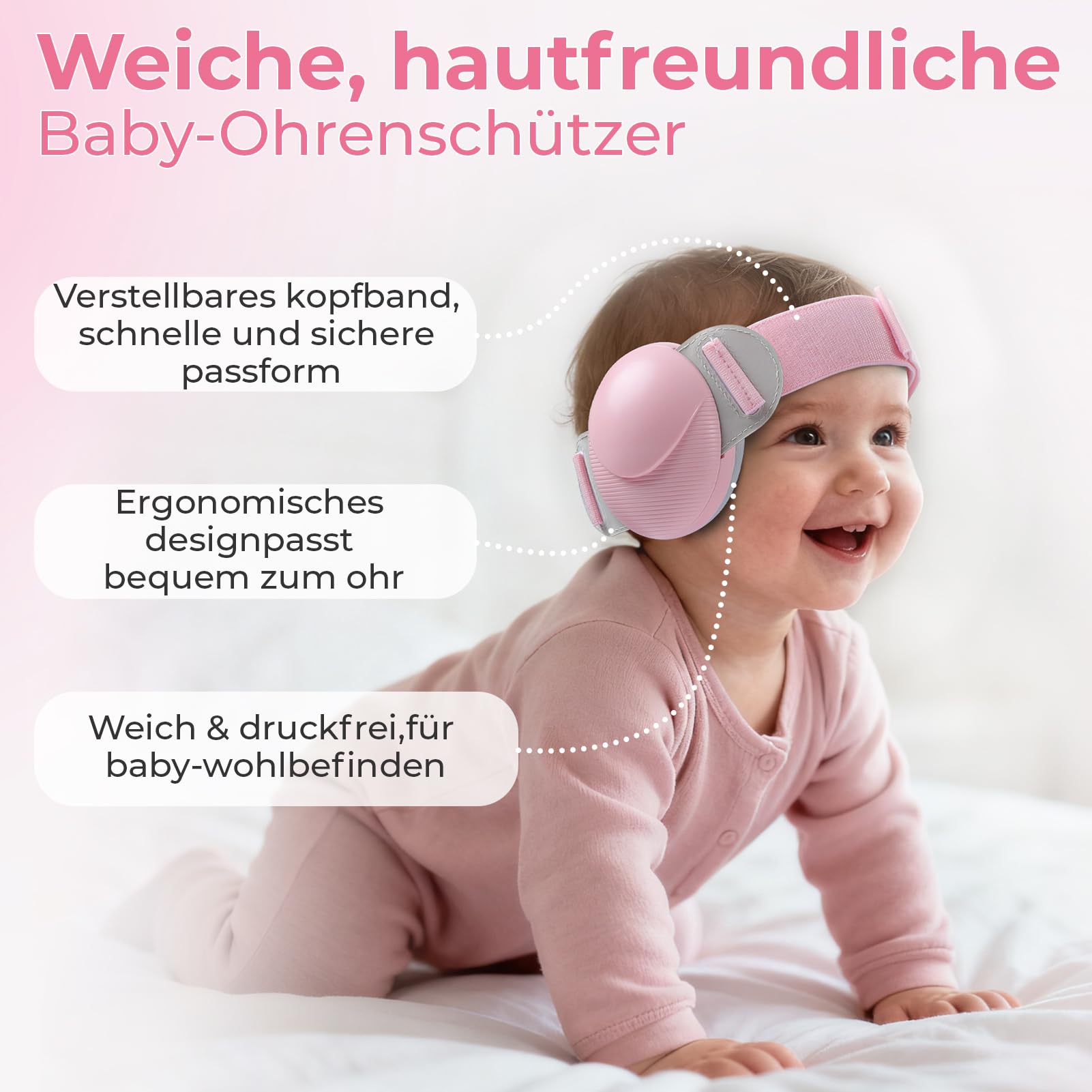 Baby-Gehörschutz, Verstellbare Ohrenschützer für Babys von 0 bis 48 Monaten, CE- und ANSI-zertifizierte 25 dB Baby-Gehörschutzkopfhörer für Flugzeuge, Schlaf