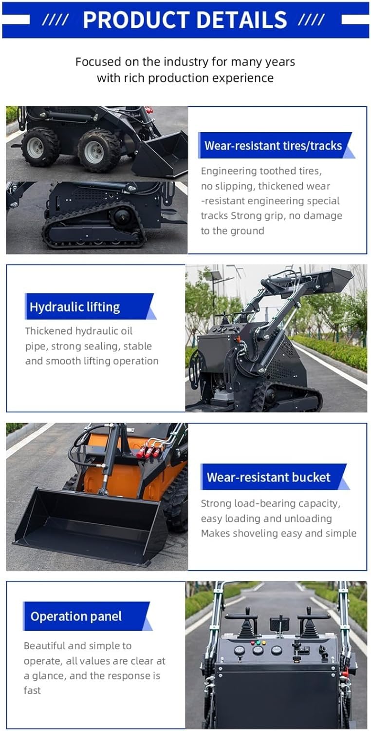 Multi-Functional Crawler Skid Steer Loader with Hydraulic Drive Mini Skid Steer Loader for Indoor Warehouse Handling, Roof Projects & Small-Scale Construction